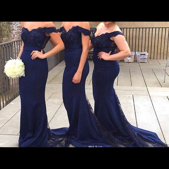 JJs House Dresses & Skirts - Gorgeous Navy Blue Lace Off-The-Shoulder Dress